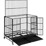 42'' Heavy Duty Dog Crate Foldable Dog Cage for Medium/Large Dogs W/Double Doors/Removable Trays