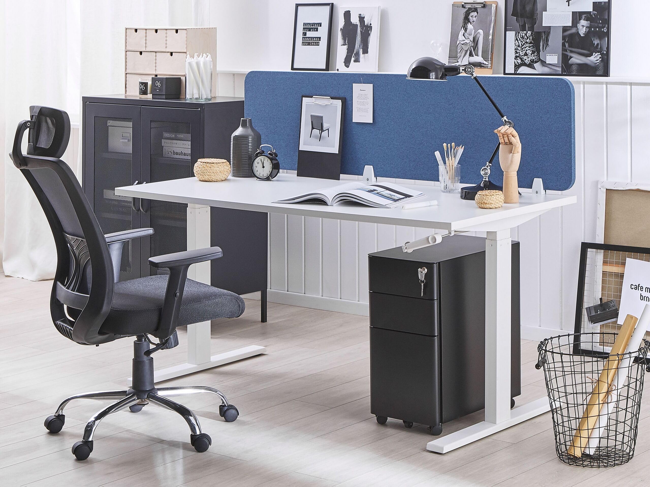 Beliani Séparateur Cloison Acoustique de Bureau et Table Bleu 180 x 40 cm Réduit Le Bruit et Les Distractions Visuelles Idéal pour Le Open Space