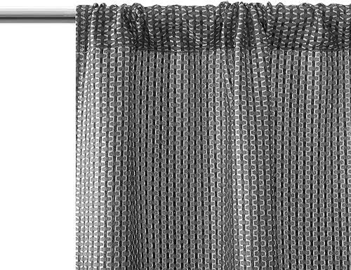 Miniatura 3 de Juego de 4 paneles de ventana con bolsillo para barra, color gris oscuro, 2 paneles de jacquard y 2 paneles transparentes, elegantes cortinas en