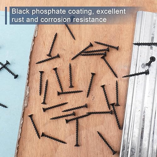 Miniatura 4 de 160 tornillos para paneles de yeso de alta dureza #6 × 1-1/2 pulgadas, negro, rosca gruesa, cabeza Phillips, cabeza avellanada, tornillos