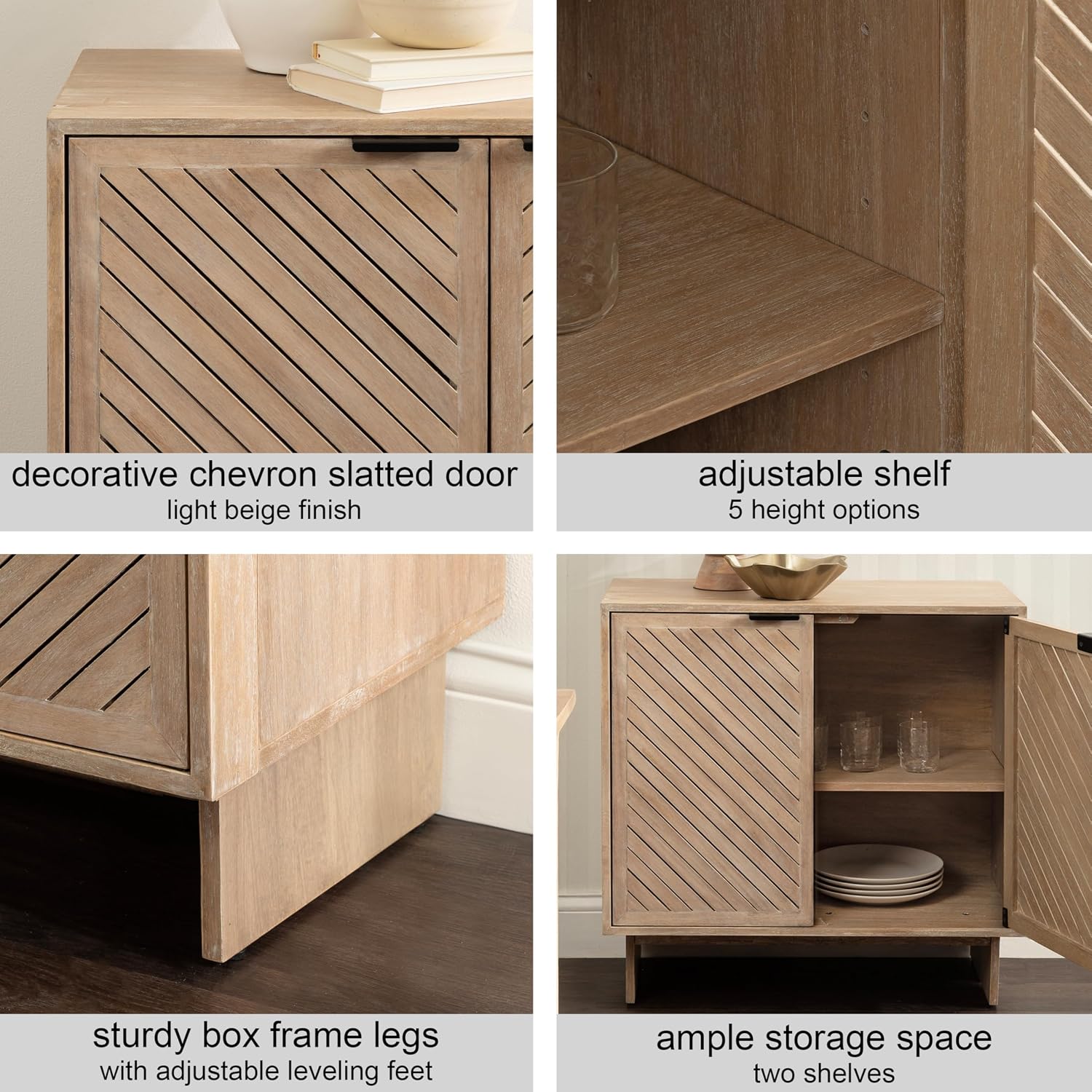 Kate and Laurel Mezzeta Modern Two-Door Chevron Slatted Wood Floor Storage Cabinet, 30 x 15 x 30, Light Natural, Transitional Living Room TV Stand for Sideboard Buffet Cabinet or Bar Storage Buffet