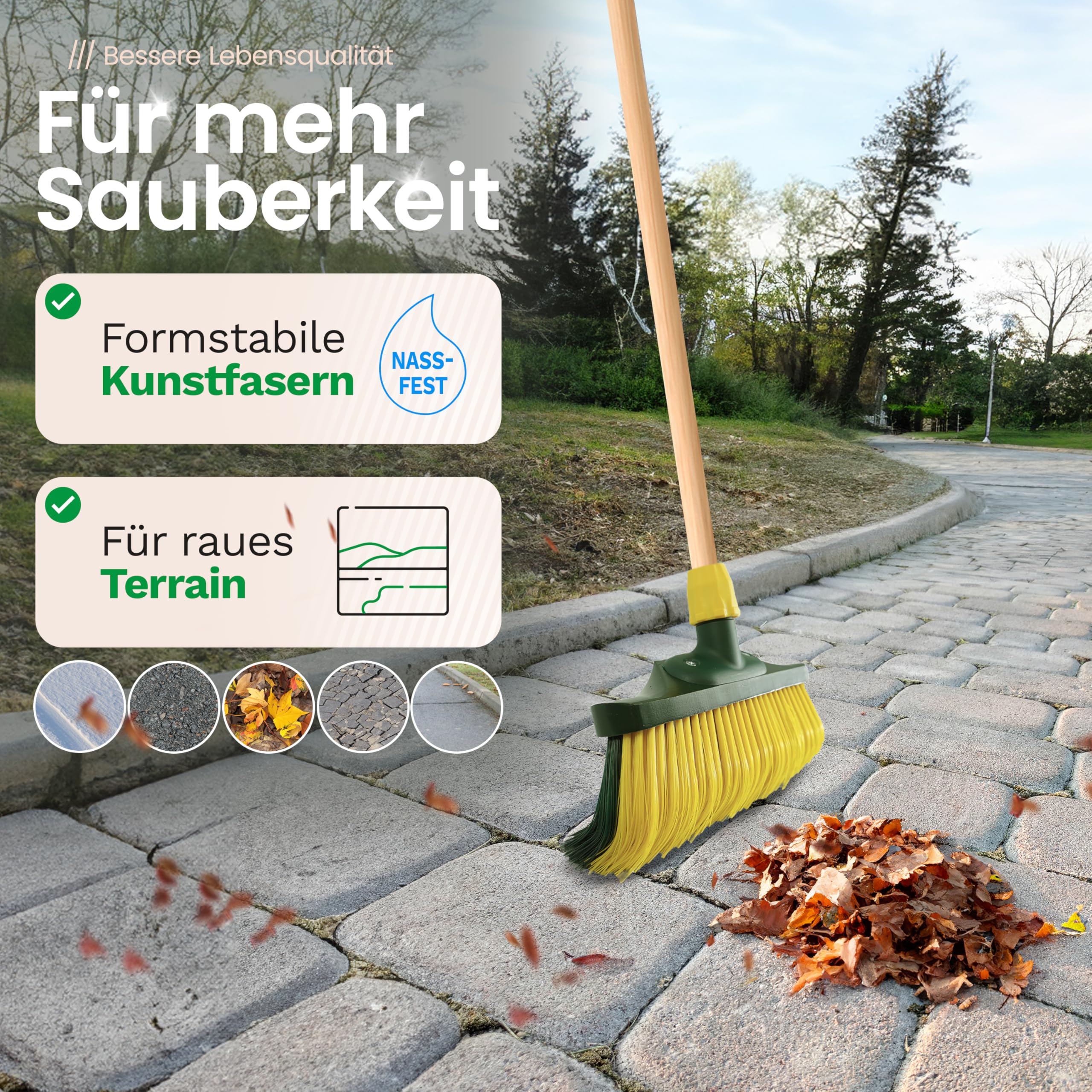 Novaliv 2 x Krallenbesen 40 cm Holz I Gebogene Borsten Gartenbesen I Kehrbesen Outdoor (Besen + Holzstiel, 40 cm)