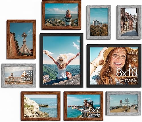 Miniatura 19 de Vittanly. - Juego de 10 marcos para fotos, marcos de fotos para decoración de pared con dos de 8 x 10 pulgadas, cuatro de 5 x 7 pulgadas y cuatro de
