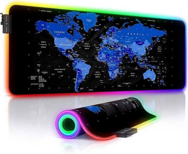 TITANWOLF - RGB Gaming Mouse Mat - 800x300 mm - XXL Extended Large LED Mouse Pad - 7 Multi Colour and 4 Effect Modes  Non Slip Rubber Base - Mousepad for MacBook Roccat Razer PC  wipeable