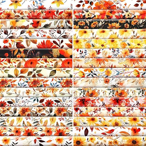 Tatuo 30 Pcs 10" Quilting Cotton Fabric Squares Floral Precut Fabric Square Sheets for Sewing Scrapbooking DIY Craft Patchwork (Fall Floral)