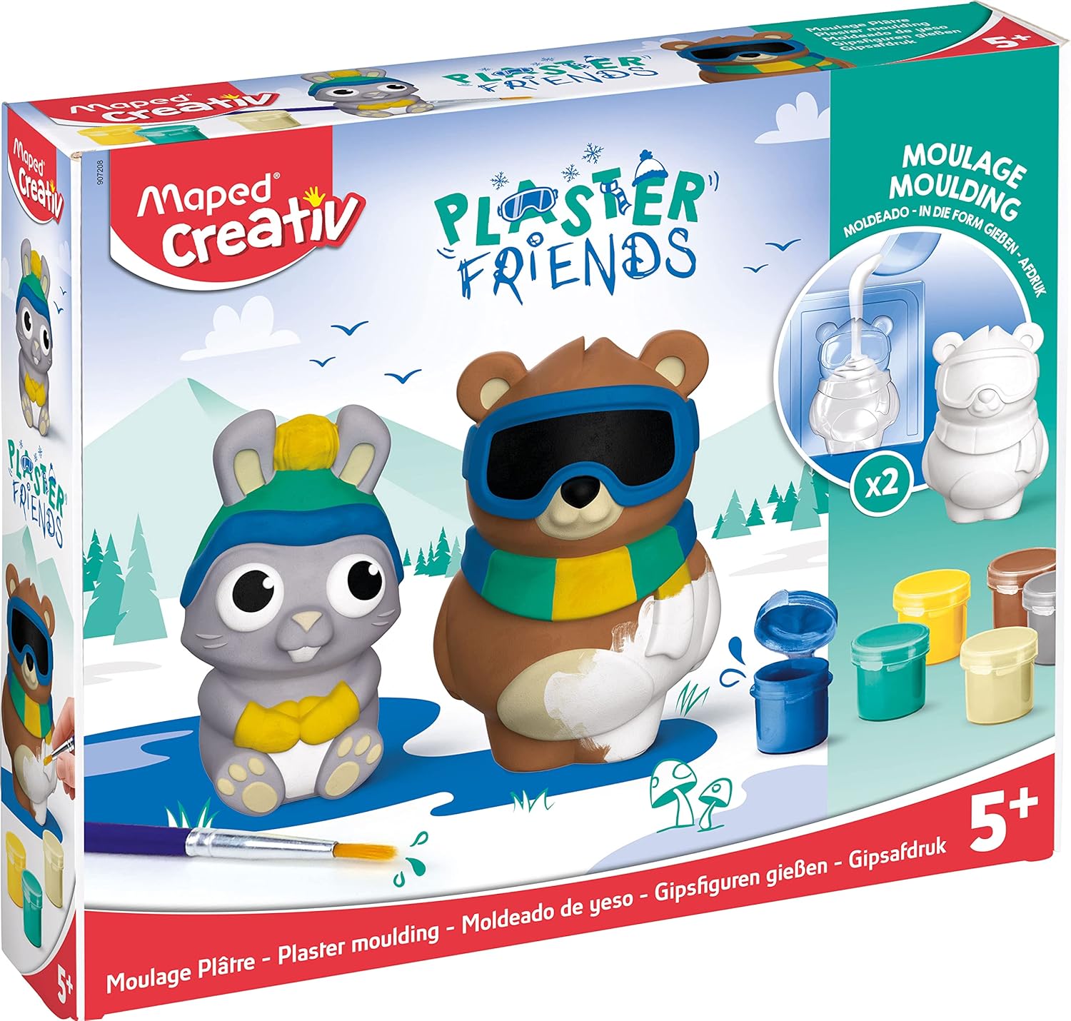 Maped Creative Plaster Friends Plaster Figures Craft Set Winter Rabbit & Bear Includes 2x Moulds for Figures 9 cm, Plaster, 6 x Colourful, 1 Set