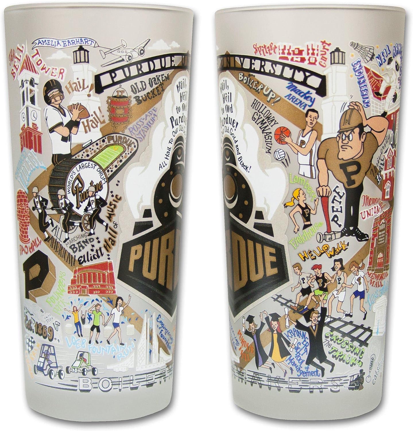 Catstudio Drinking Glass, Purdue University Glass Cup for Kitchen, 15oz Dishwasher Safe Tumbler for Purdue Alumni