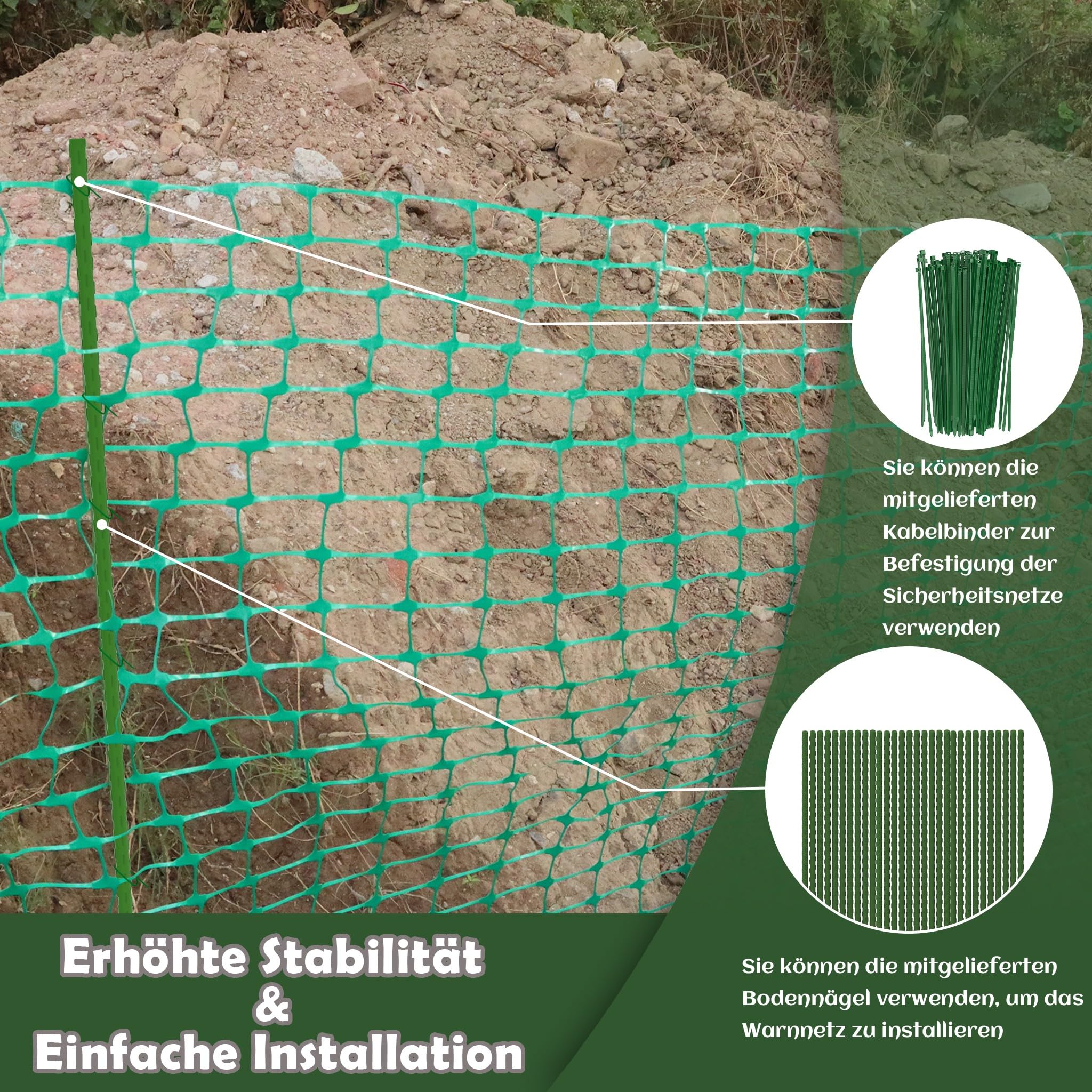 Froadp Valla de cebo de 1 m x 80 m con clavos y cintas, cerca, red de seguridad de plástico, valla móvil, valla multifunción, valla de oveja, valla de perro, red de aves de corral, valla de
