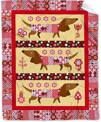 BUYYET Manta de regalo de franela de forro polar con diseño de perro salchicha bonita y acogedora para cama, sofá, viajes al aire libre, 40 x 50