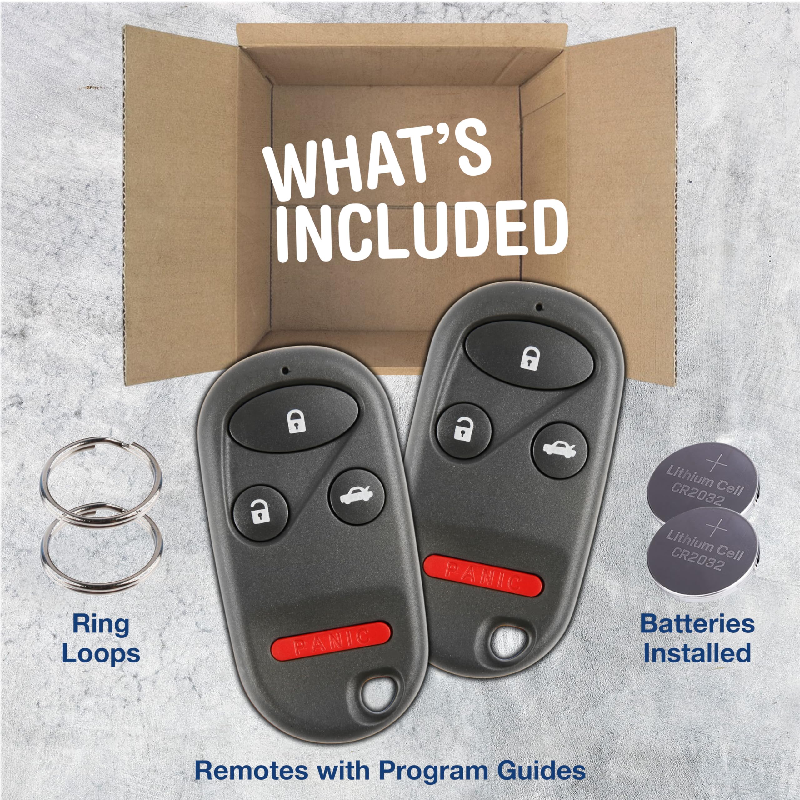 2X KeylessOption Key Fob Replacement for 1998 1999 2001 2002 2003 Honda Accord Acura TL Remote, 4-Button KOBUTAH2T, Programming Guide Included