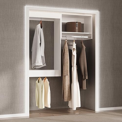 Miniatura 3 de Sistema modular de armario, sistema organizador de armario de 43 pulgadas de ancho con colgar, torre de almacenamiento de armario de madera para