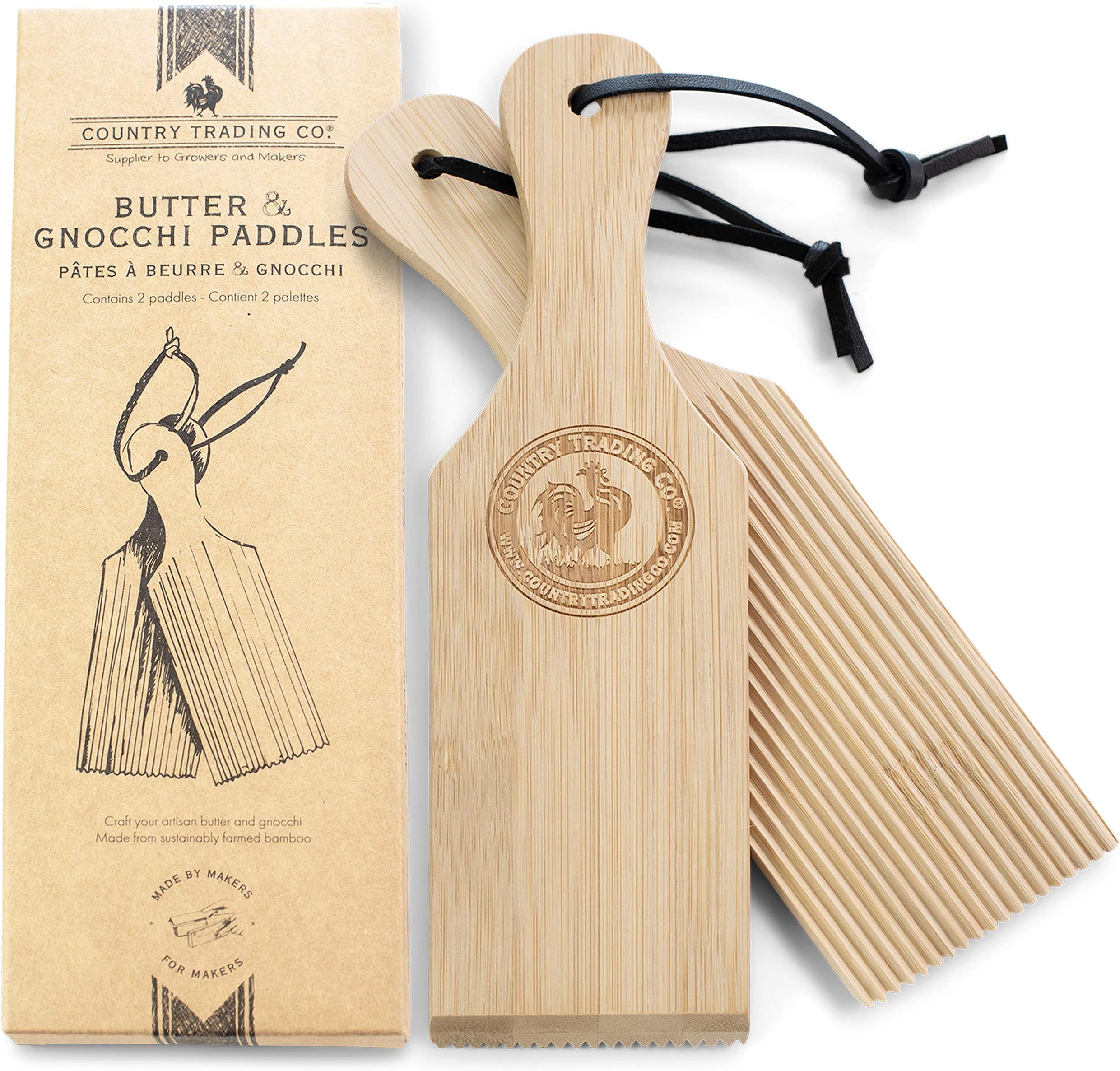 Gnocchi Boards and Wooden Butter Paddles to Easily Create Authentic Homemade Pasta and Butter Without Sticking - Set of 2 Makers - 24cm