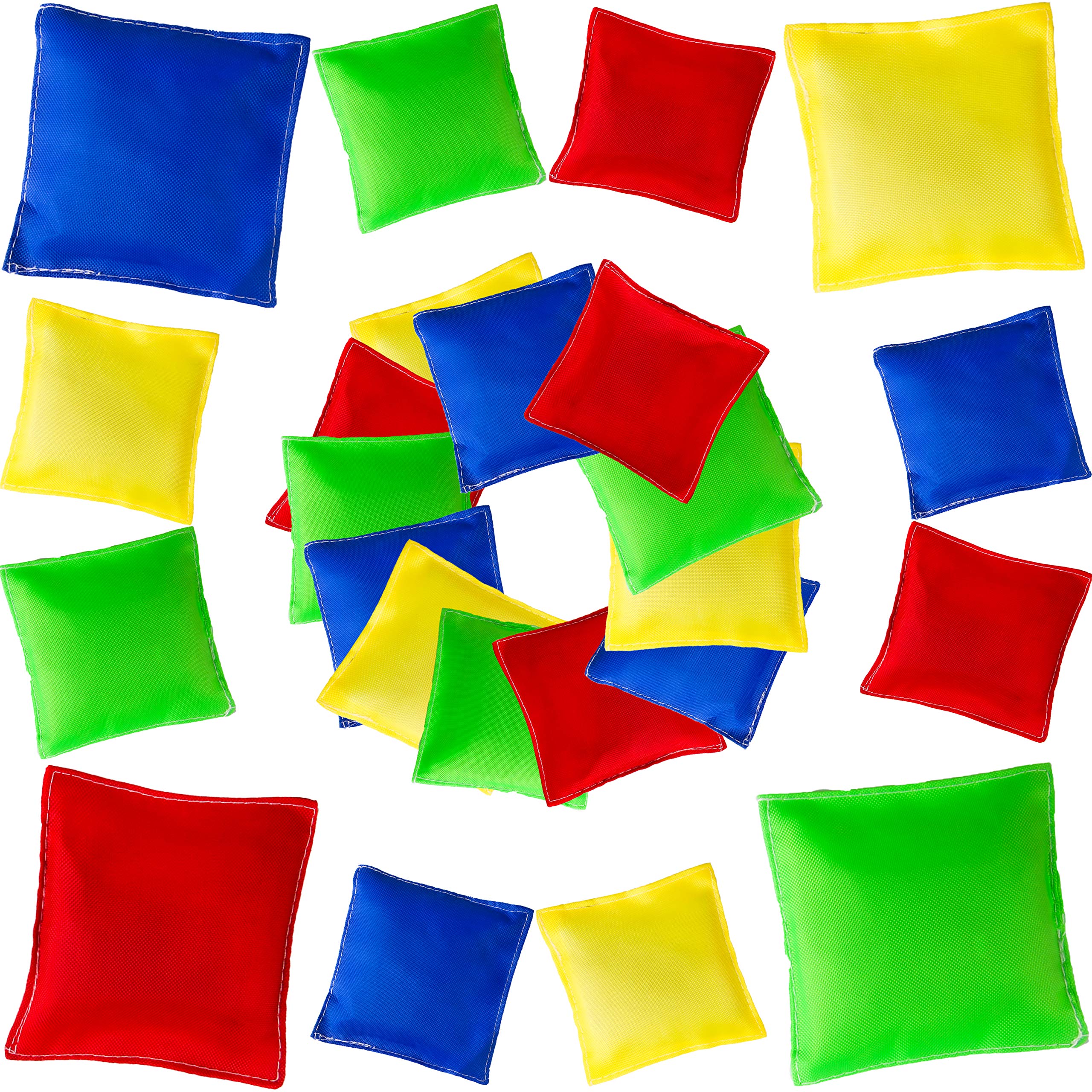 PROLOSO 24 Pack Nylon Cornhole Bean Bags Toss Bags Toy Set for Lawn Floor Beach Toss Games Assorted Colors 4" x 4"