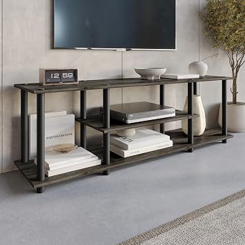 47 Inch Modern TV Stand with Storage Cabinets & Cable Management, Entertainment Center for TVs Up to 55 Inches, Wood Media Console with Adjustable Shelves,Dark Grey
