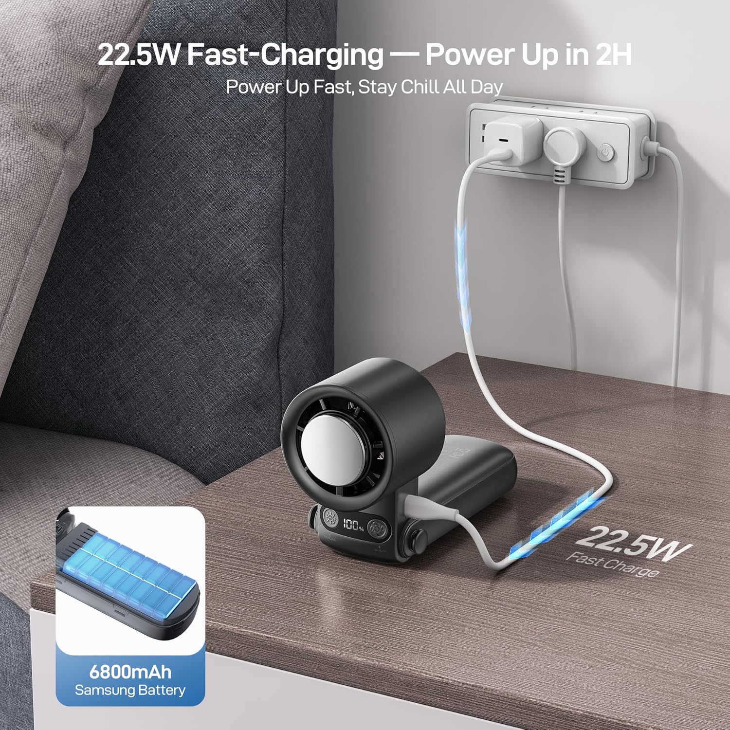 EPICKA Portable Handheld Fan with Ice Cooler - 25H Runtime, Rechargeable 6800mAh Personal Turbo Fan with Power Bank, Fast Charging, 0-100 Speed, Gifts for Women, Summer Travel Essentials, Black