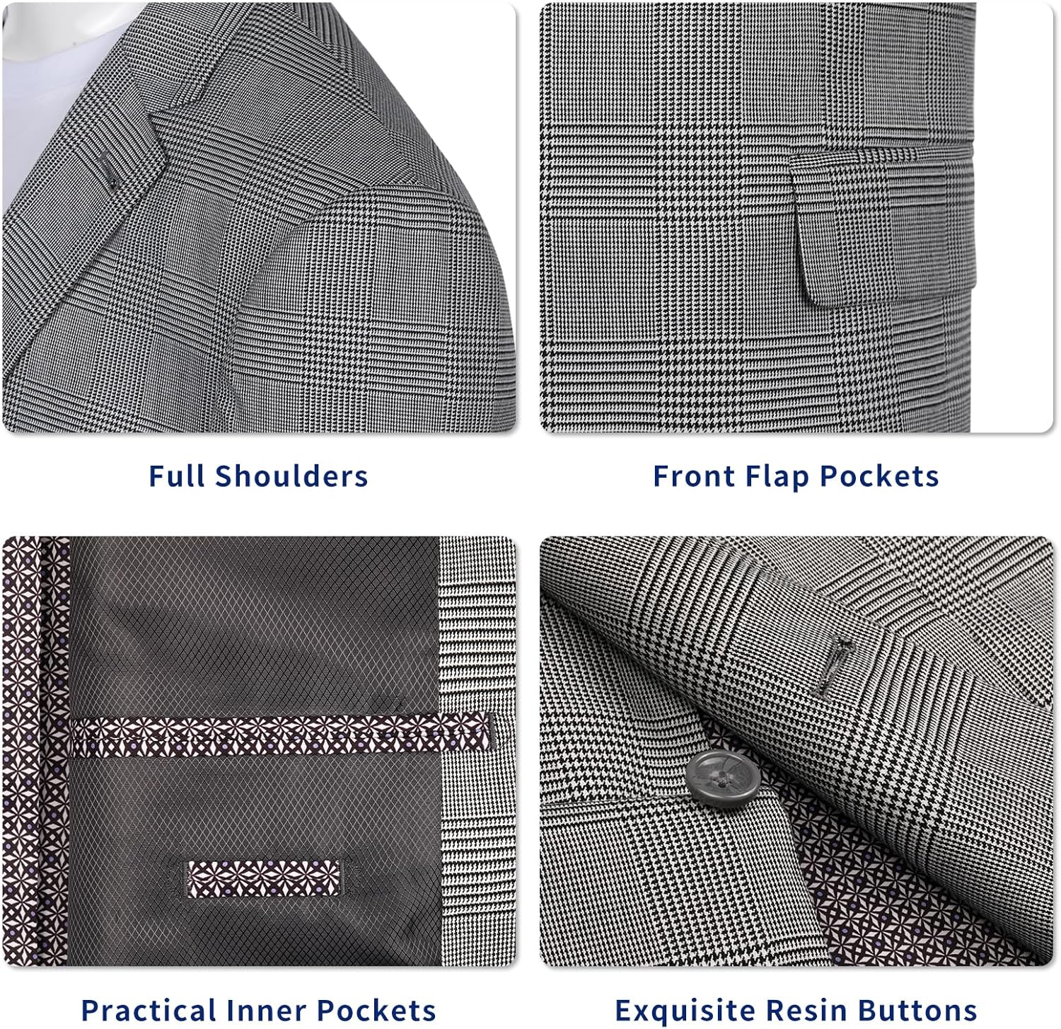 Men's Plaid Sport Coat Classic Fit Stretch Blazer Jacket 2 Button Business Casual Suit Jacket for Men,Big and Tall