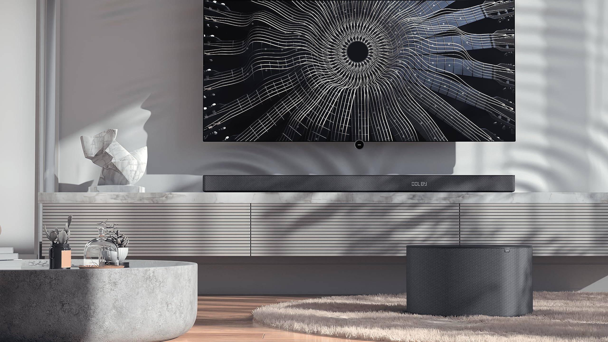Loewe Klang sub5 Gris Basalte, Caisson de Basses sans Fil, 360 Watts, sans Vibrations, 2 woofers 4 Pouces et 4 Haut-parleurs passifs 4 Pouces