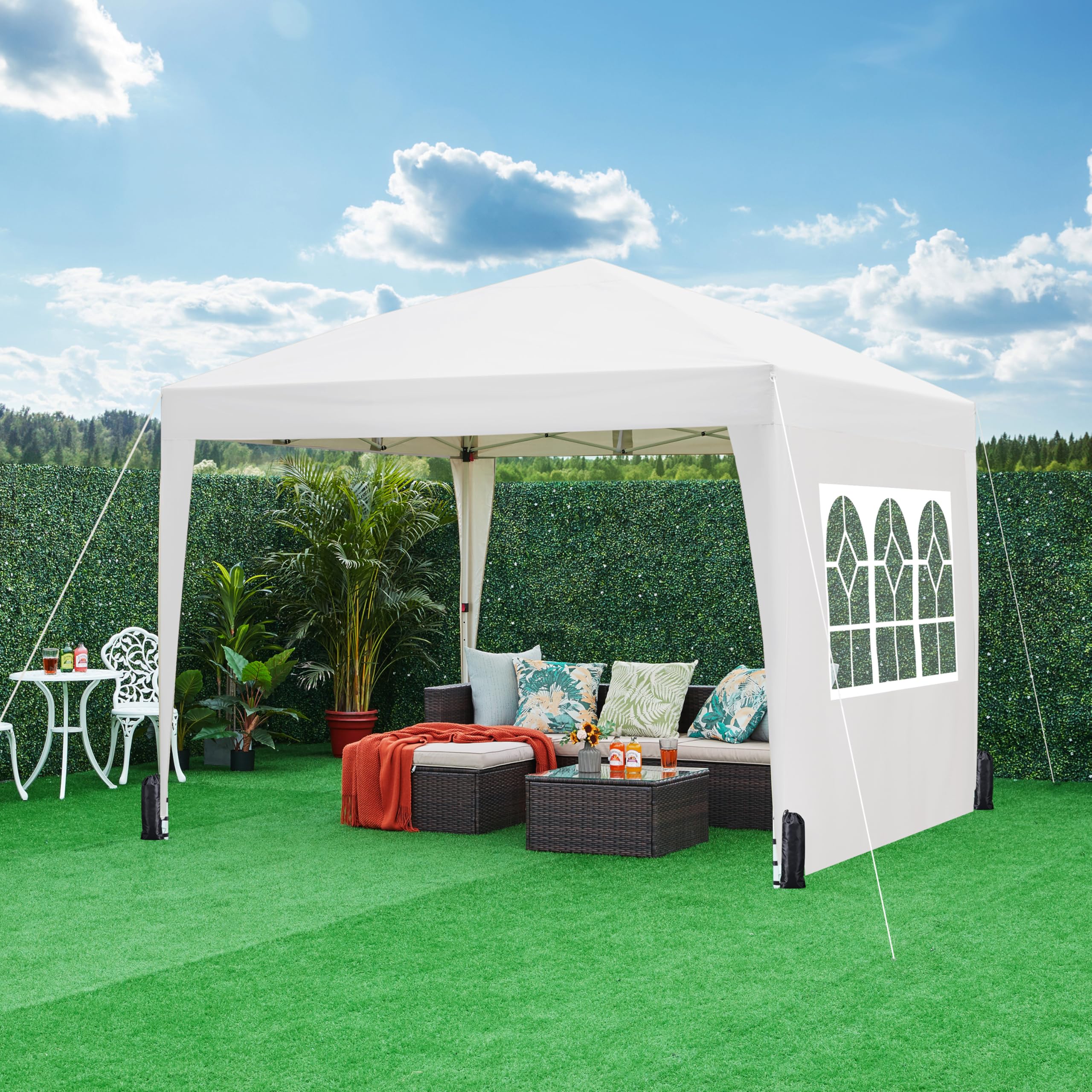 Abician Tonnelle de Jardin 3x3m, Tente de Camping avec 4 Parois Latérales, Tente Pliante pour Jardin Fête Mariage Sport Blanc