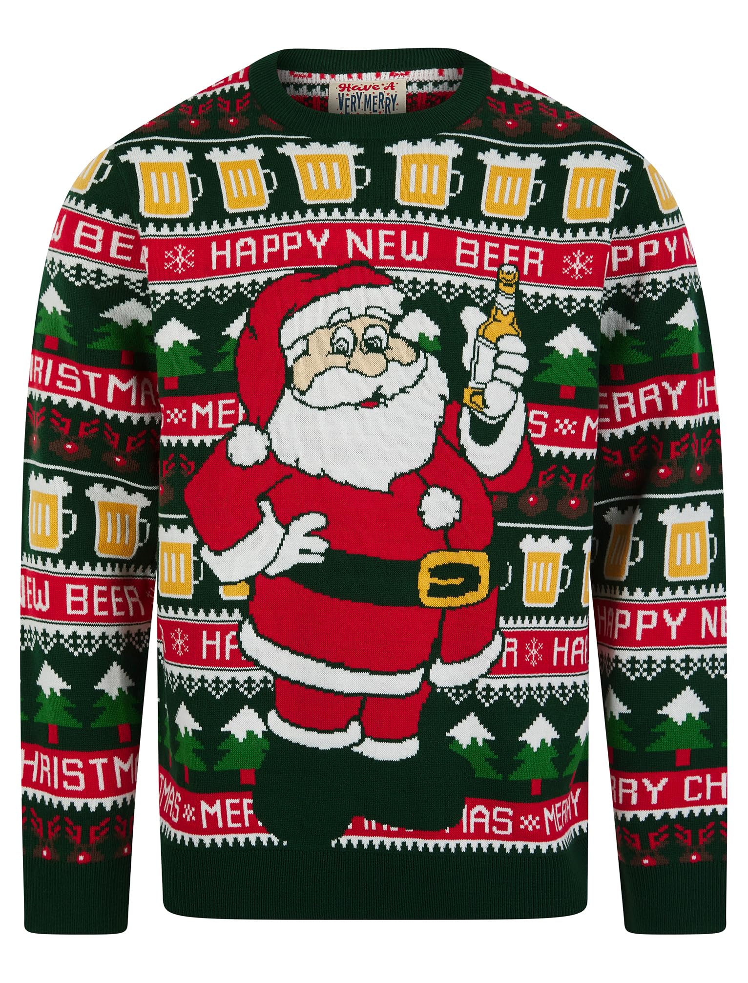 Tokyo Laundry Men's Santa Beer Motif Novelty Knitted Christmas Jumper