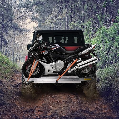 Miniatura 6 de Transportador de remolque de motocicleta, soporte de enganche de capacidad de 440 libras con rampa de carga y bloqueo de rueda, se adapta a receptor