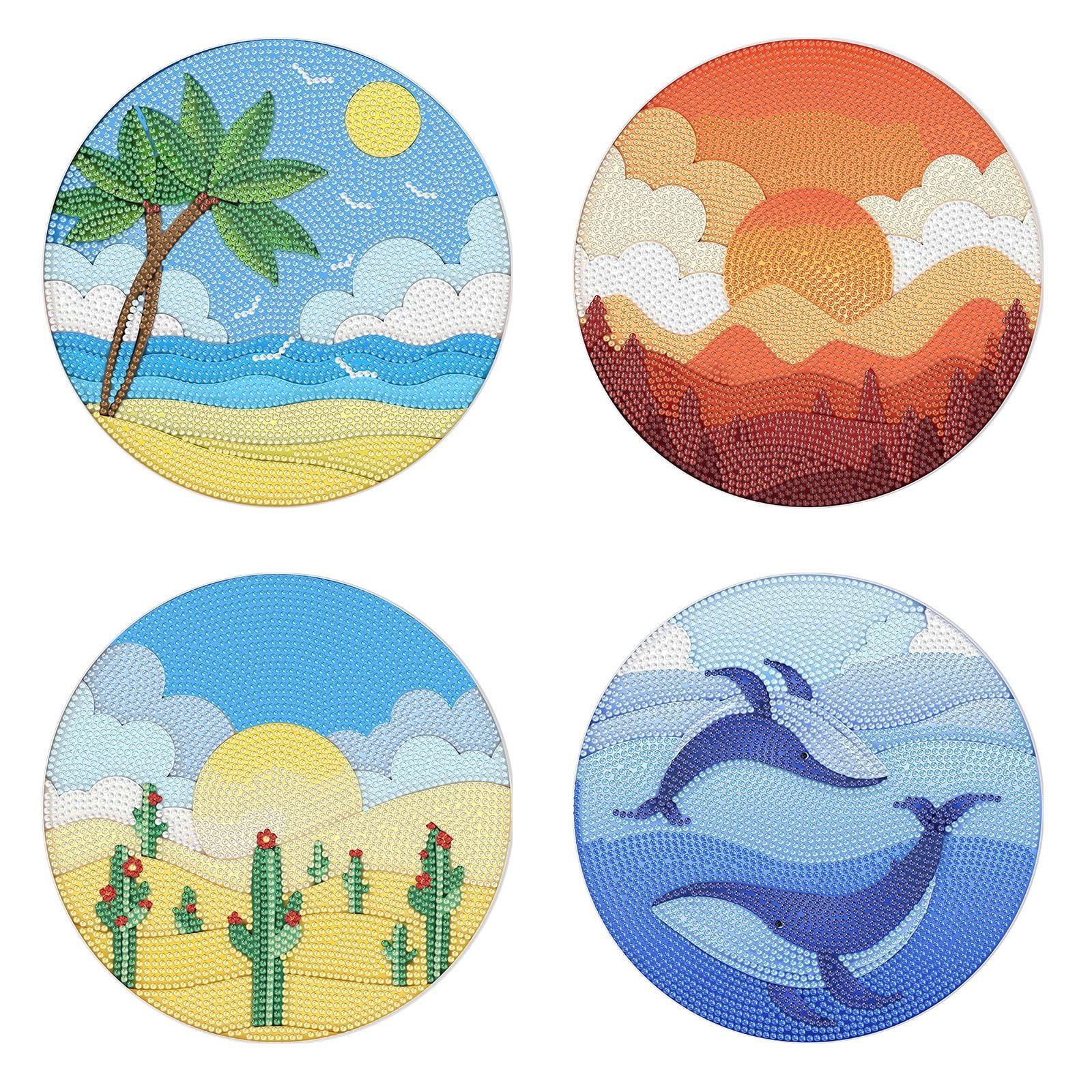 Lebartm 4Pcs DIY Diamond Art Painting Placemat Round Non-Slip Acrylic Table mats Modern Dining Table Kitchen Diamond Art Place mats Craft Supplies for Home Decor