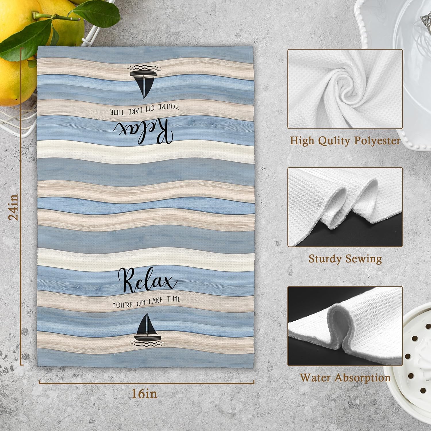 Lake Boat Kitchen Towels Gifts Set of 2, Funny Paddles Oars Hand Towels for Bathroom, Rustic Decorative Dish Towels Decor for Lake House 16x24in - Image 7