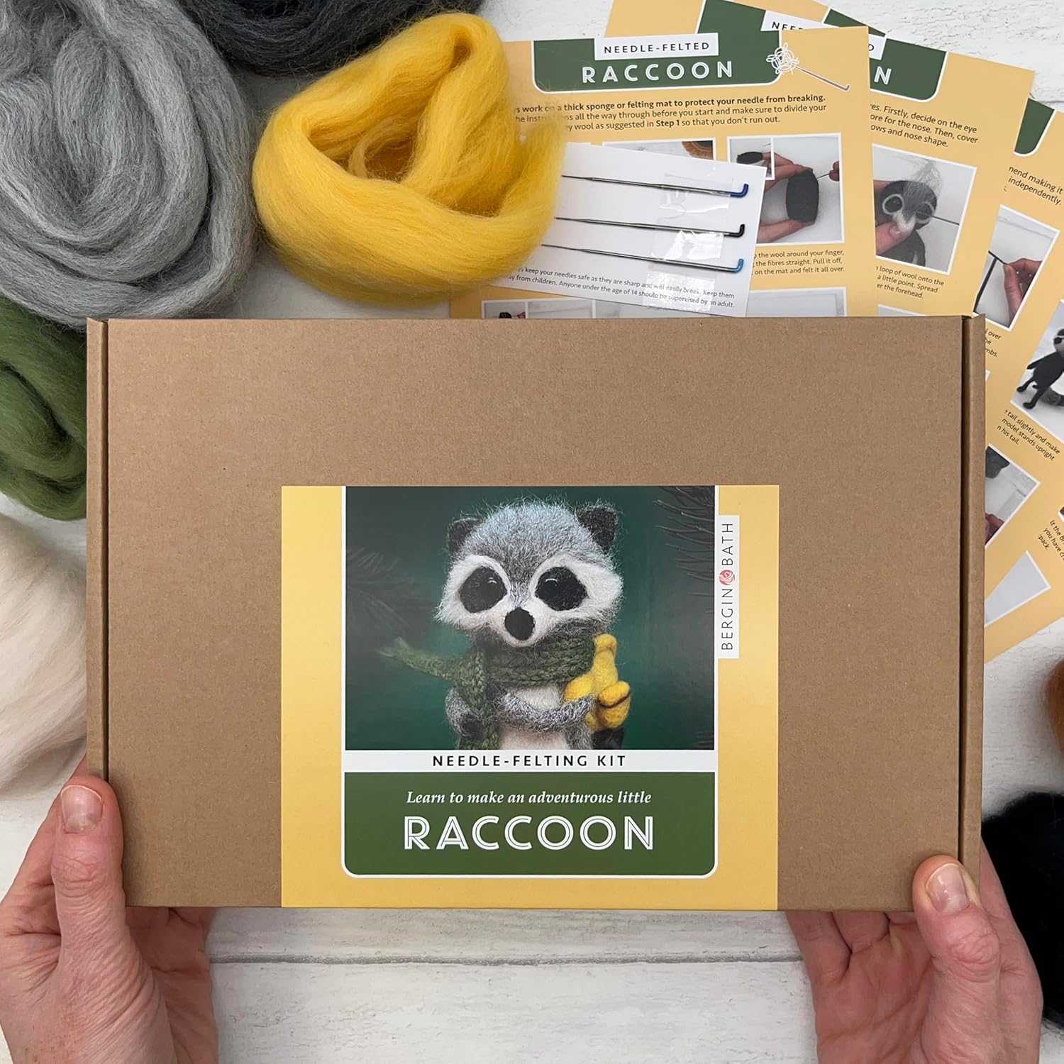 Bergin & Bath Needle Felting Kit, Raccoon - Make a Life-Like Raccoon with This Planet Friendly Craft kit for Adults and Teens. A Creative Gift idea.