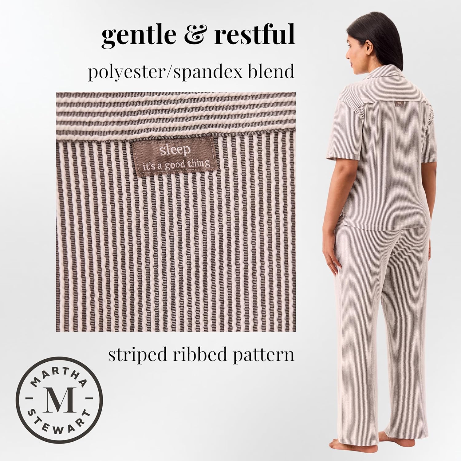 Martha Stewart Women’s Pajama Set | Soft Ribbed Jersey 2 Pc. Sleepwear | Light and Comfy - Image 4