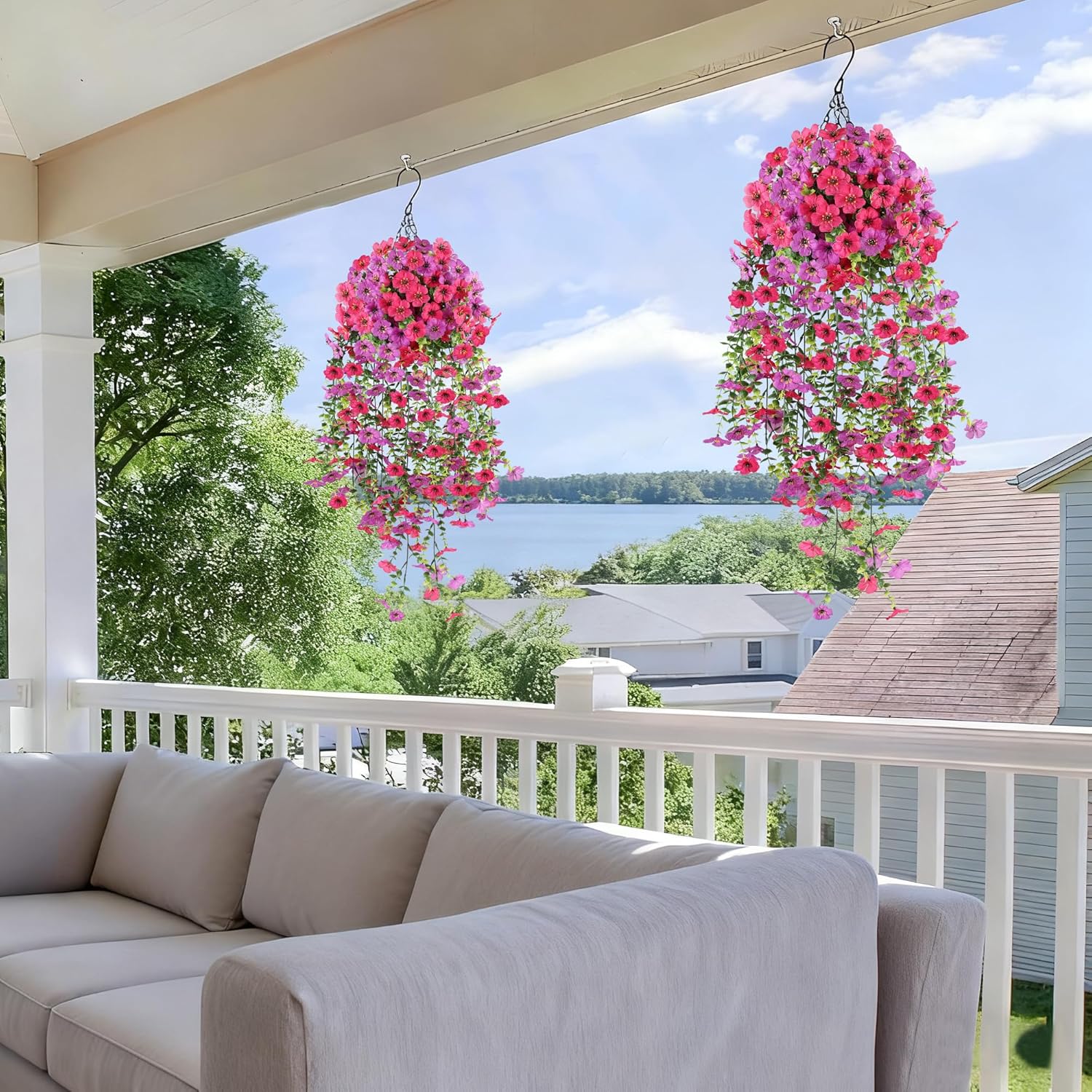 Artificial Hanging Flowers for Outdoors,No Fade 2 Bundles Fake Silk Flowers for Outside, Realistic Faux Plants Decorations for Hanging Baskets, Planters-Porch, Patio, Yard Decor - Image 7