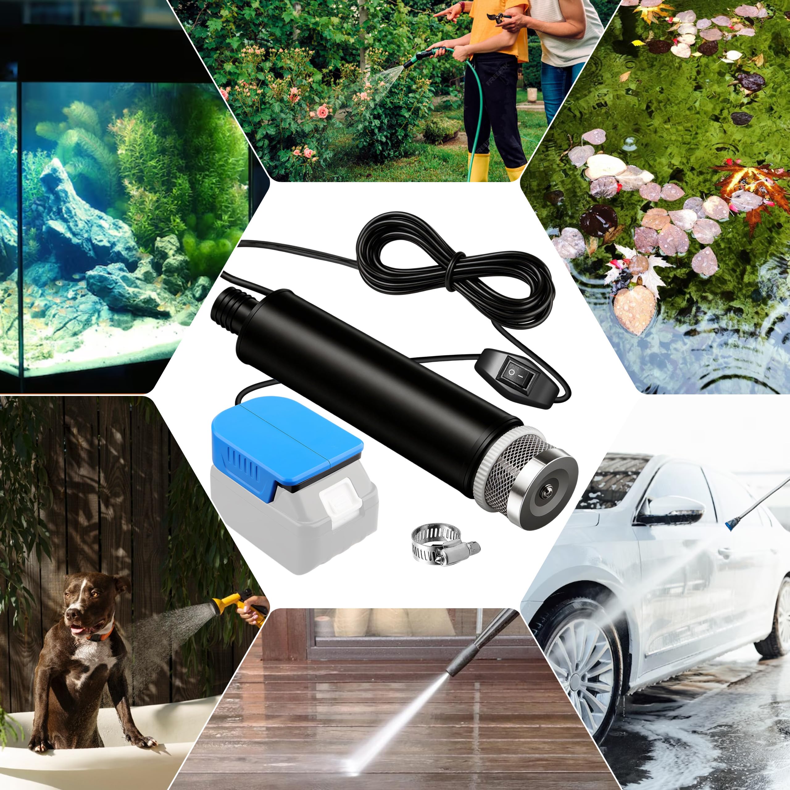 Pompe à eau compatible avec batterie Bosch BAT 18 V, pompe à eau submersible, pompe de transfert d'eau portable pour jardin, réservoir, piscine, étang, aquarium, irrigation et camping