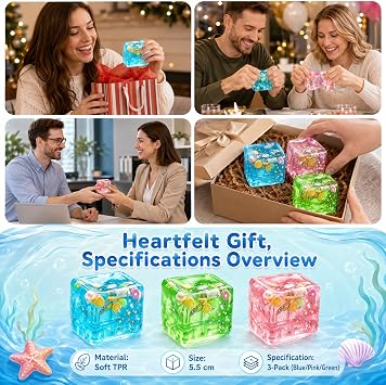 Squishy Cube, 3PCS Ocean Shells Cube Squishy Set, Slow Rising Squishies