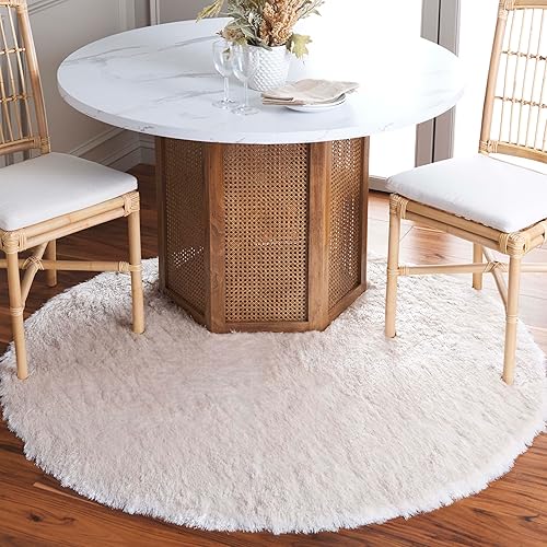 Paris Shag Collection Area Rug - 5' Round, Ivory, Handmade,