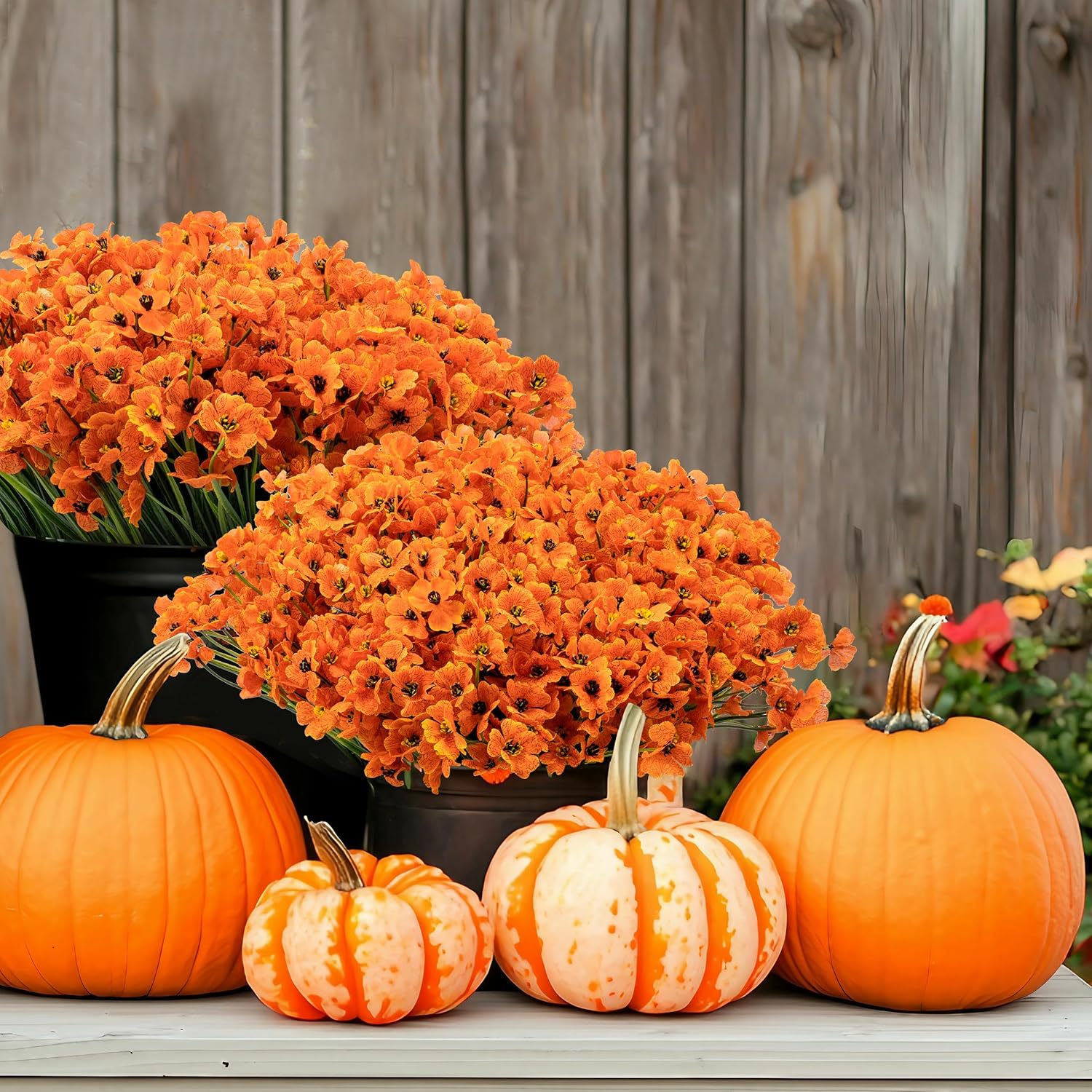 24 Bundles Artificial Mums for Outdoors/Indoors Faux Mums for Outdoor Planters, Fall Flowers Artificial for Decoration Garden Porch Window Box Home Wedding Farmhouse - Image 3