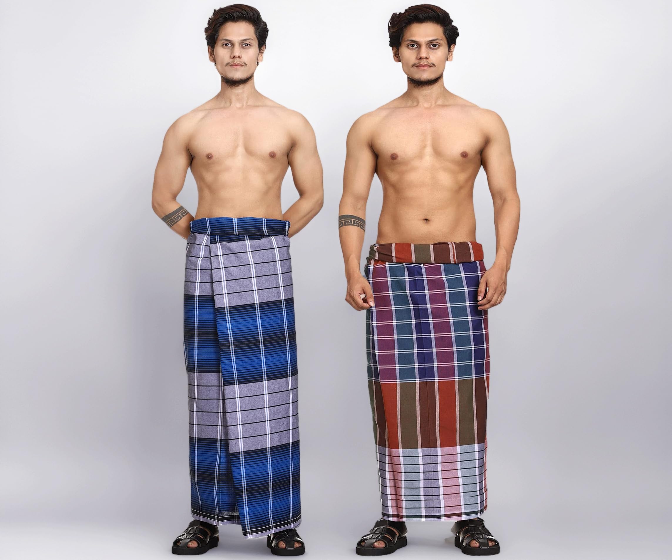 Gowri Tex Cotton Stitched Lungi Pack Of 2 (Ready To Wear) 2.25Meter