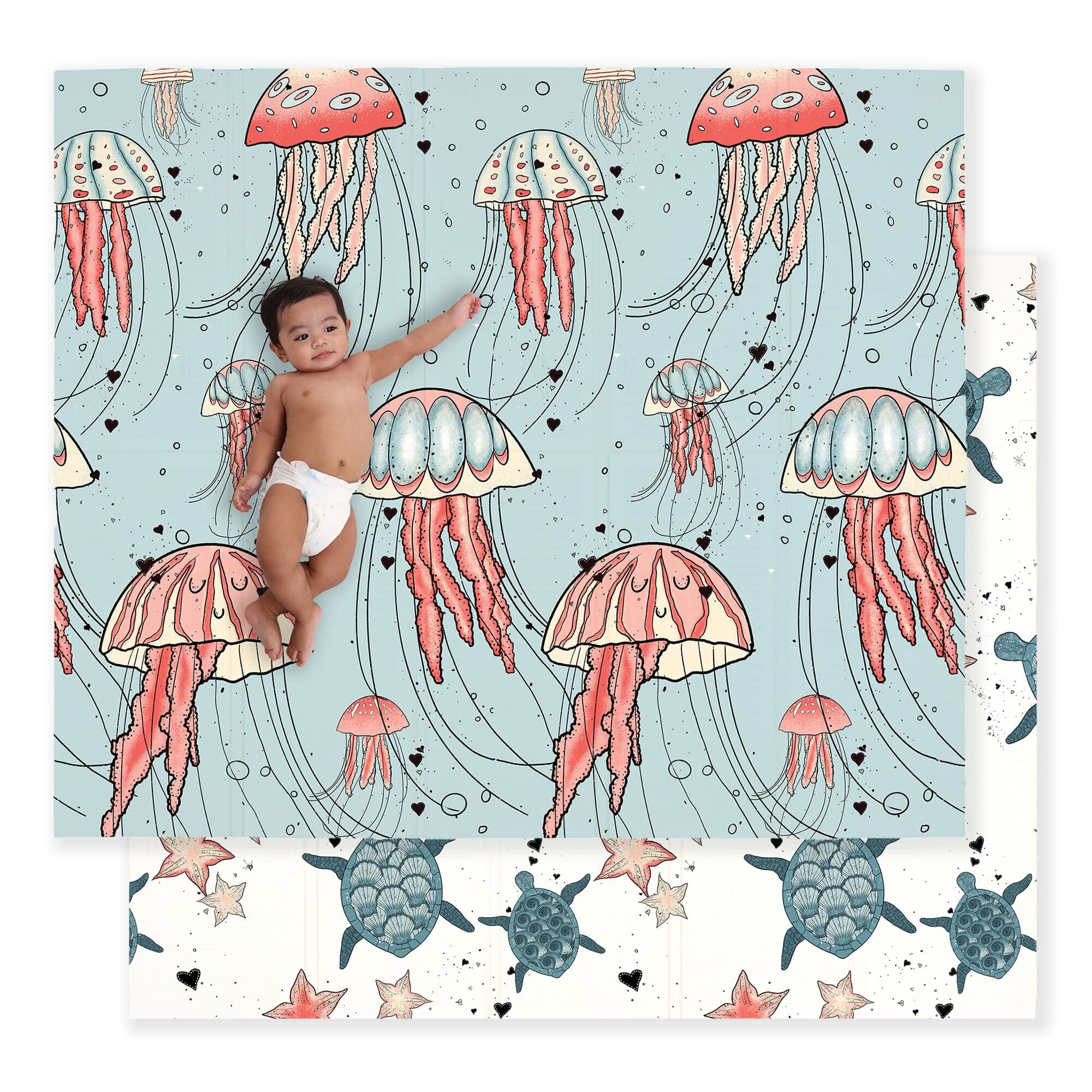 JumpOff Jo Baby Play Mat - Large Folding Foam Play Mat for Infants, Babies, Toddlers, Waterproof, Double-sided (70" x 59") - Seaside