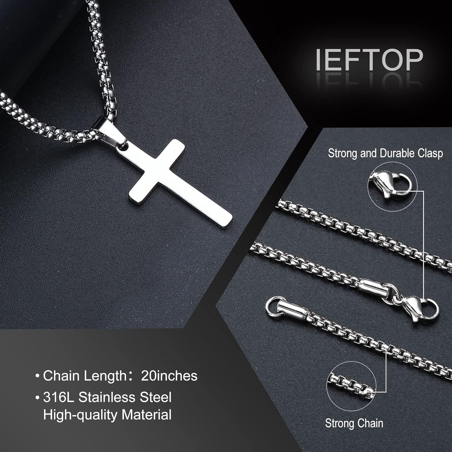 Cross Necklace Gifts for Men Him, Silver/Gold/Black Cross Necklace Stainless Steel Cross Pendant Necklaces for Men Anniversary Birthday Gifts for Dad Son Husband from Daughter Wife - Image 6