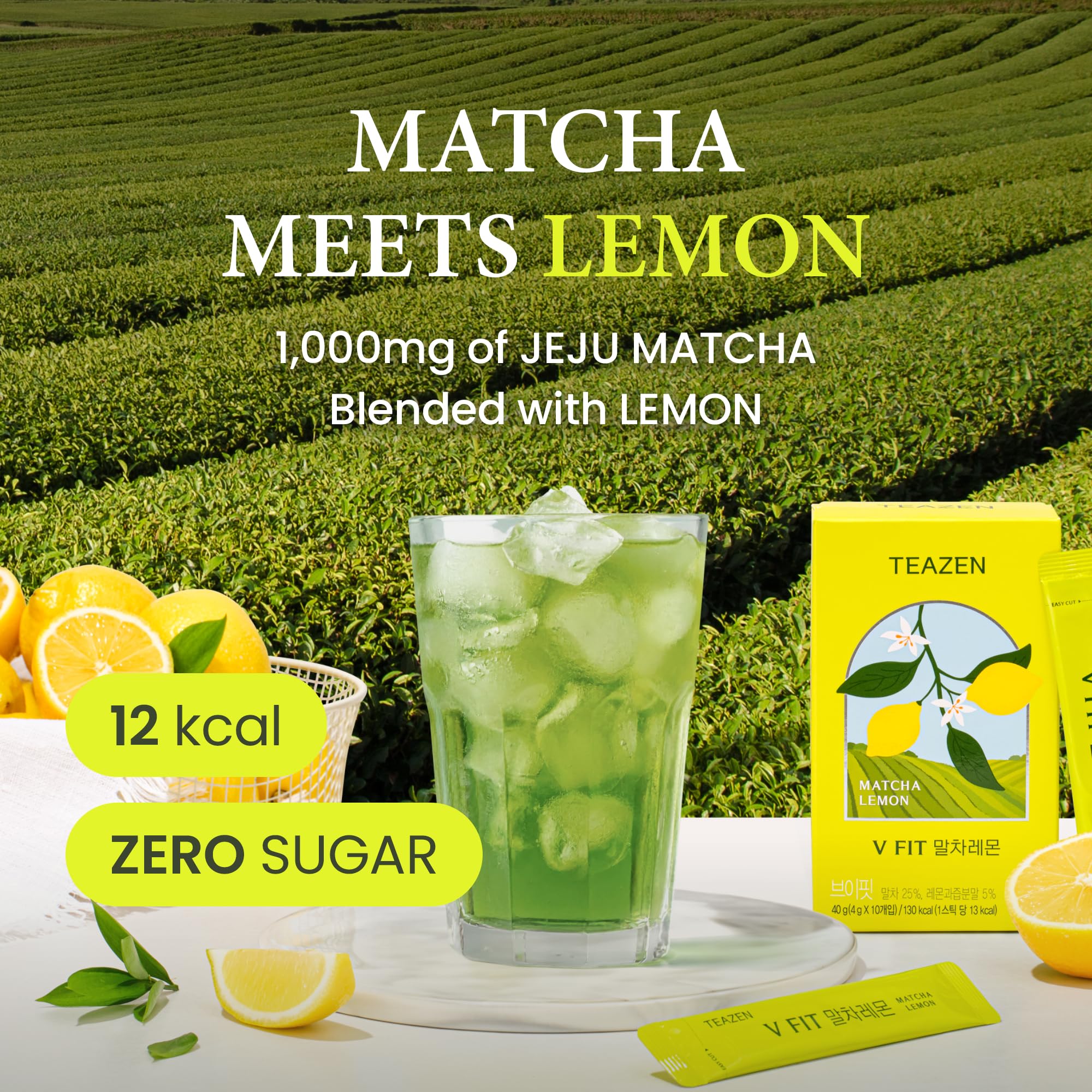 TEAZEN V-Fit Matcha Lemon Powder Sticks Low Calorie Detox Tea Hydration Drink Mix Sugar Free 10 Sticks 1 — view 3