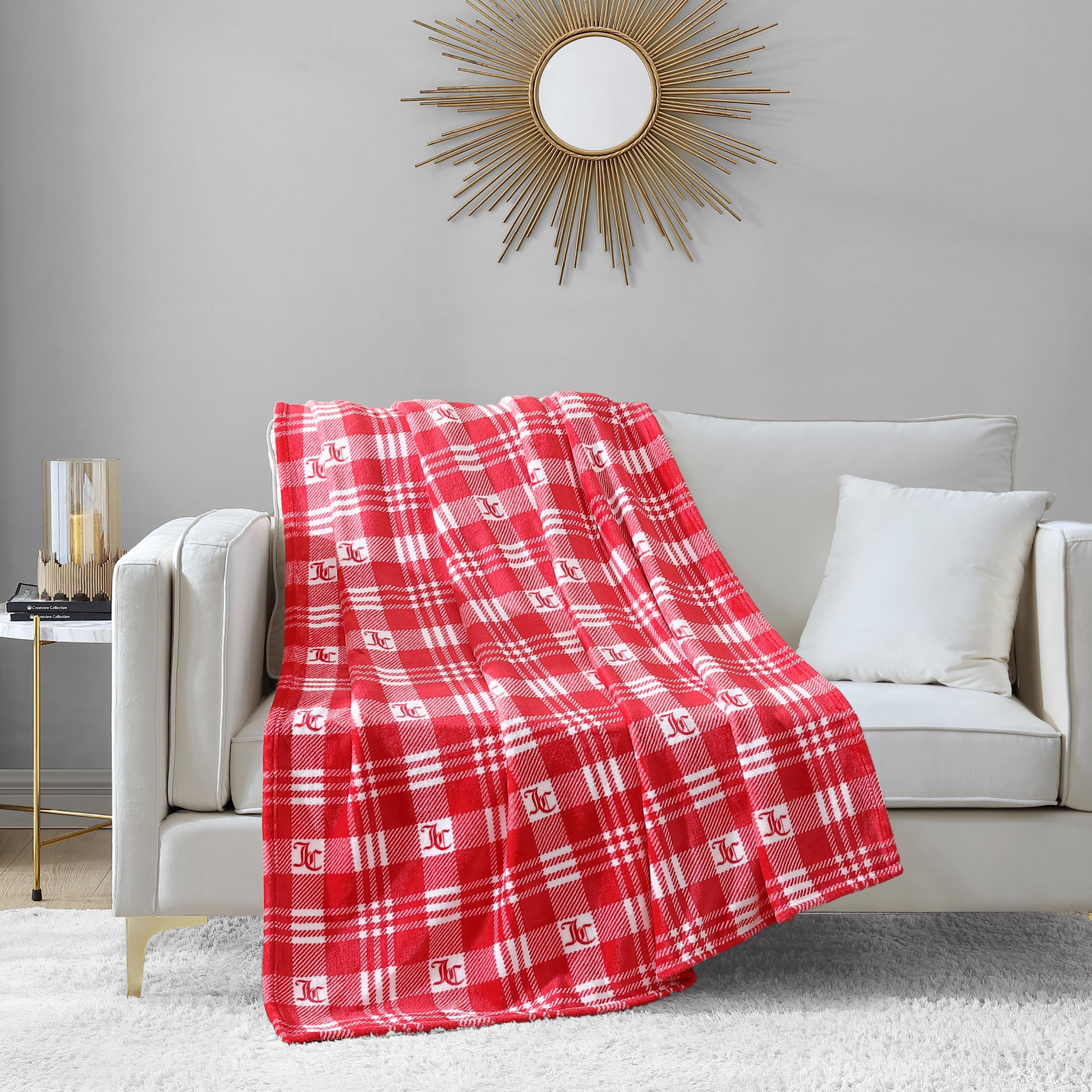 Juicy Couture – Throw Blanket | Juicy Emblem | Plush and Cozy | Decorative Blankets for Sofas, Chairs and Beds| Luxurious and Soft | Chic Home Décor | Measures 50” x 70” | Pink/Black/White: Red Plaid 50"x70"
