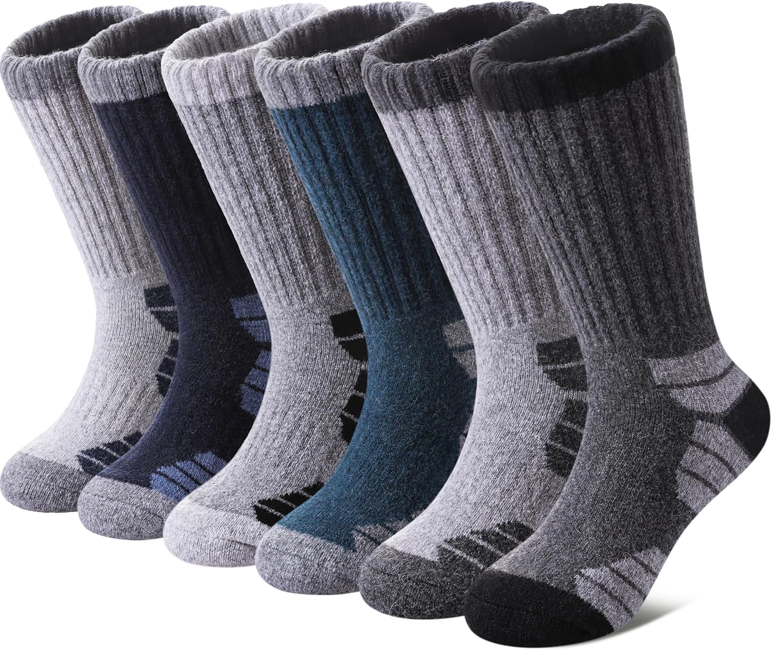 NOCIN COLOR Kids Merino Wool Hiking Socks Boys Girls Toddlers Thermal Winter Warm Boot Thick Cushion Socks 6 Pairs