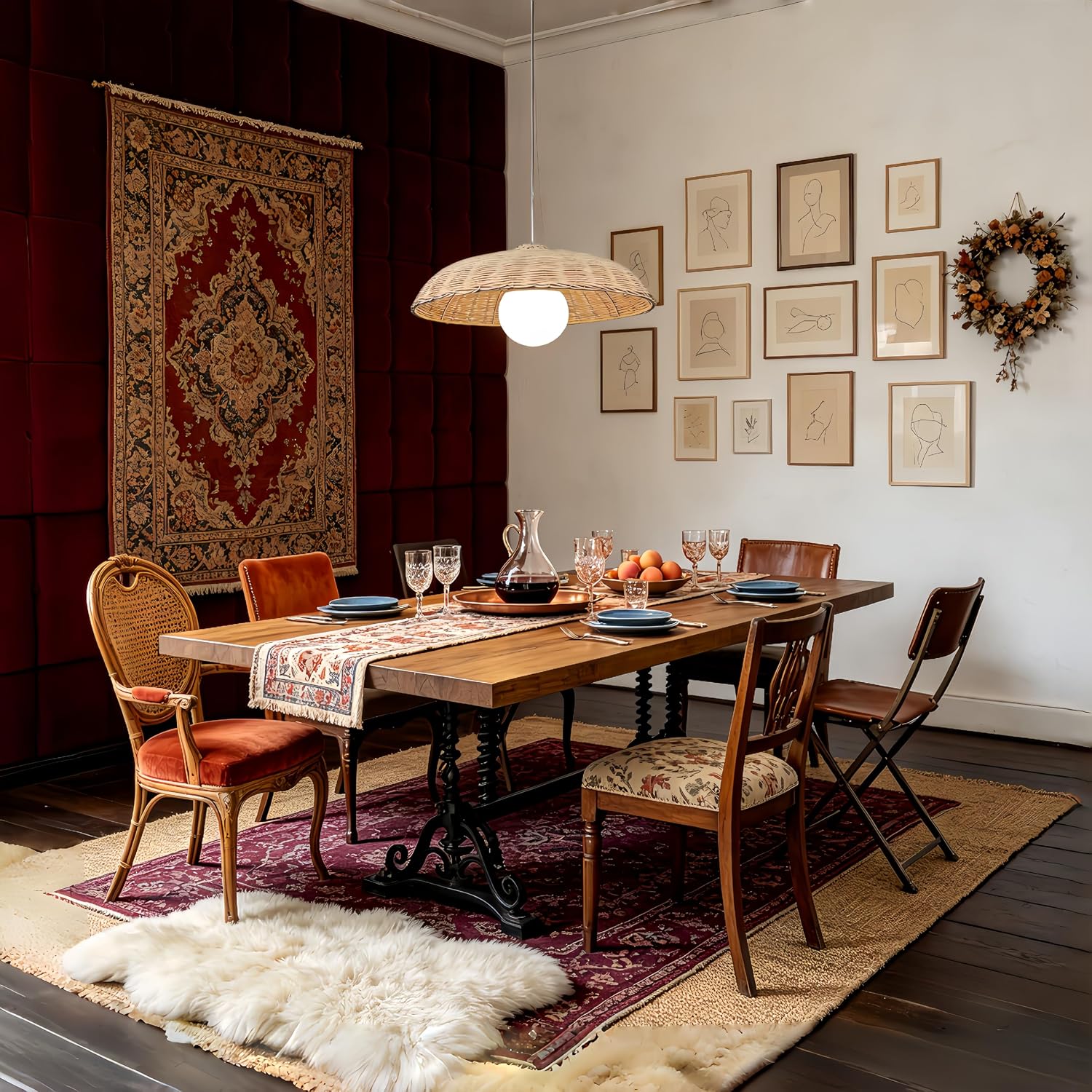 Rattan Pendant Light for Dining Room, 19.7" Farmhouse Chandelier Woven Rattan Dome Pendant Lampshade, Hand-Woven Rattan Chandelier for Living Room, Bedroom, Dining Table