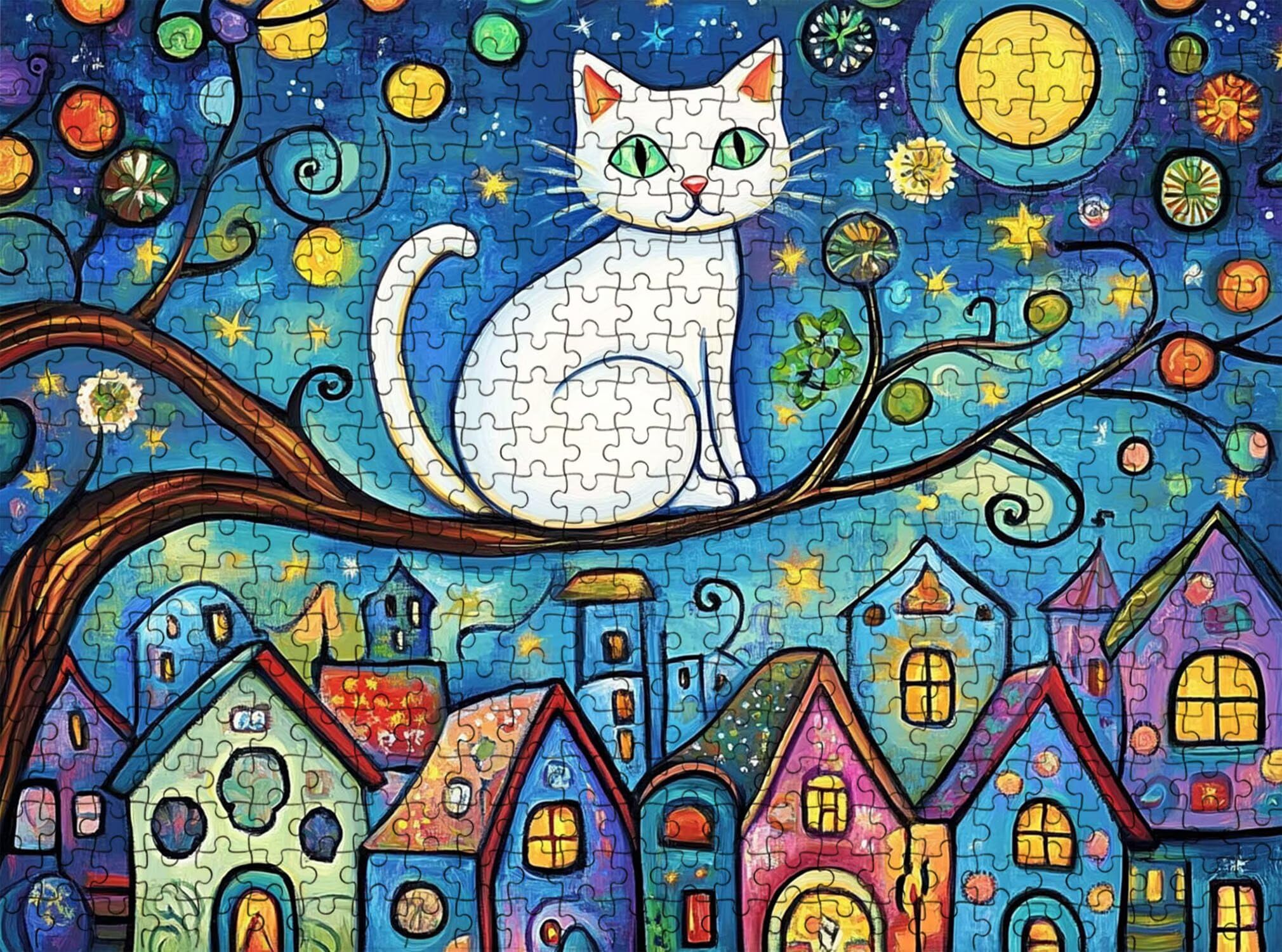 Cartone animato gatto Puzzle 1500 Pezzi per Adulti, Puzzle in Legno - Collezione Classica con Poster Incluso - Sfida di Concentrazione e Passatempo Antistress, Gioco per Famiglia, 87 x 57 cm f0-546