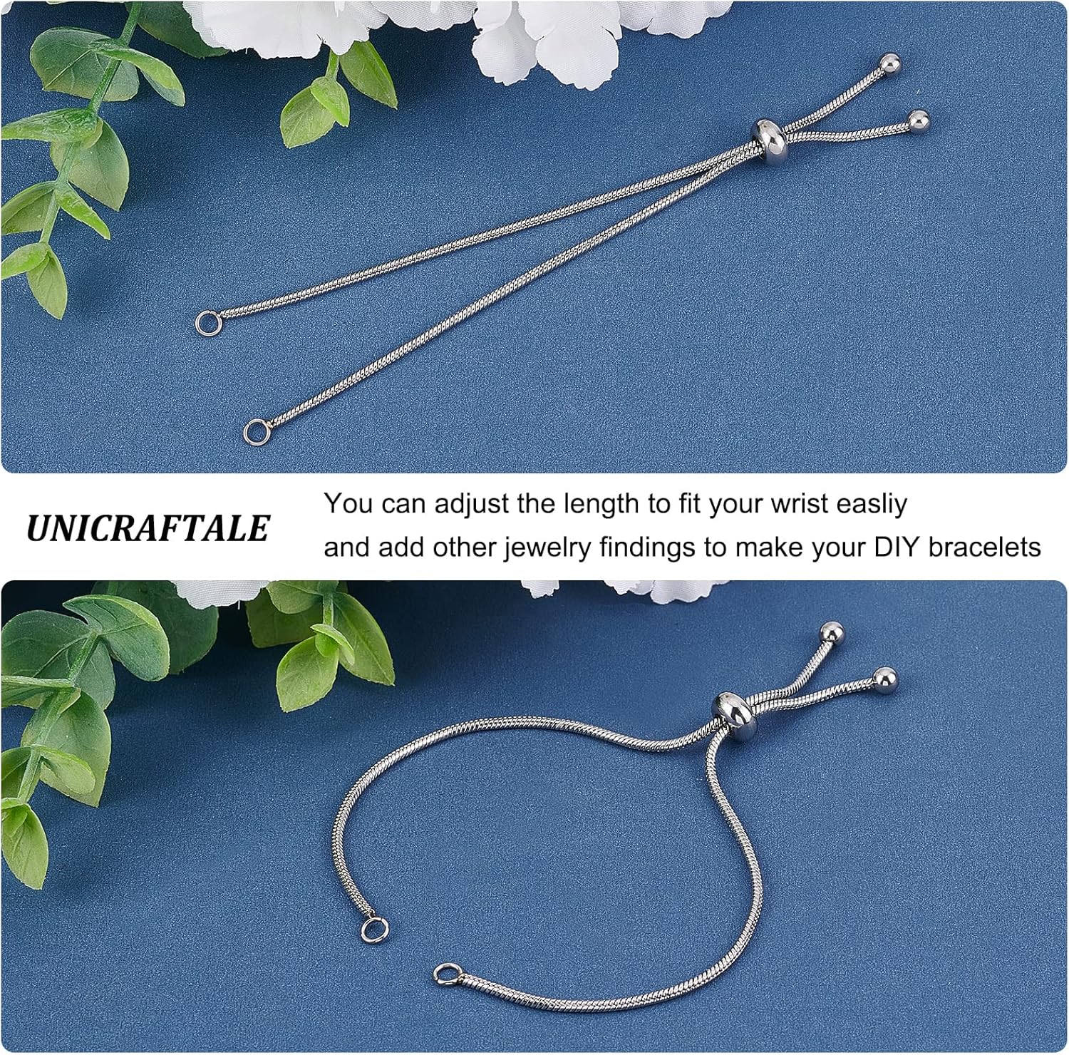 UNICRAFTALE 10 Strand Stainless Steel Adjustable Slider Chain Bracelet Each Side 9"(230mm) Slider Extender Chains with Ball Ends for Jewelry Making - Image 4