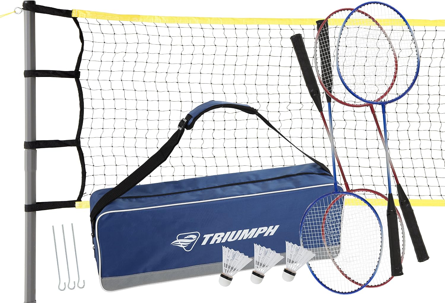 Triumph Premium Badminton Set - Including Net, 4 Steel Rackets and 3 Shuttlecocks