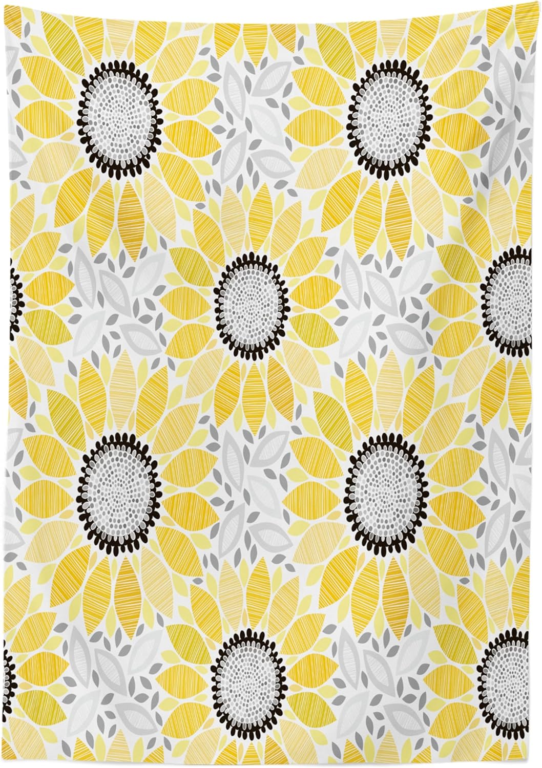 Ambesonne Yellow Tablecloth, Colorful Illustration of Sun Flower with Motifs and Patterns Summer Nature Artprint, Rectangular Table Cover for Dining Room Kitchen Decor, 60" X 90", Yellow Gray