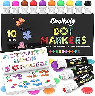 Chalkola 10 Washable Dot Markers for Toddlers - Paint Dotters, Bingo Markers Daubers | Dot Art Markers for Kids & Preschool, Dabbers Dot Paint Marker | Dot Markers for Kids with Free Activity Book