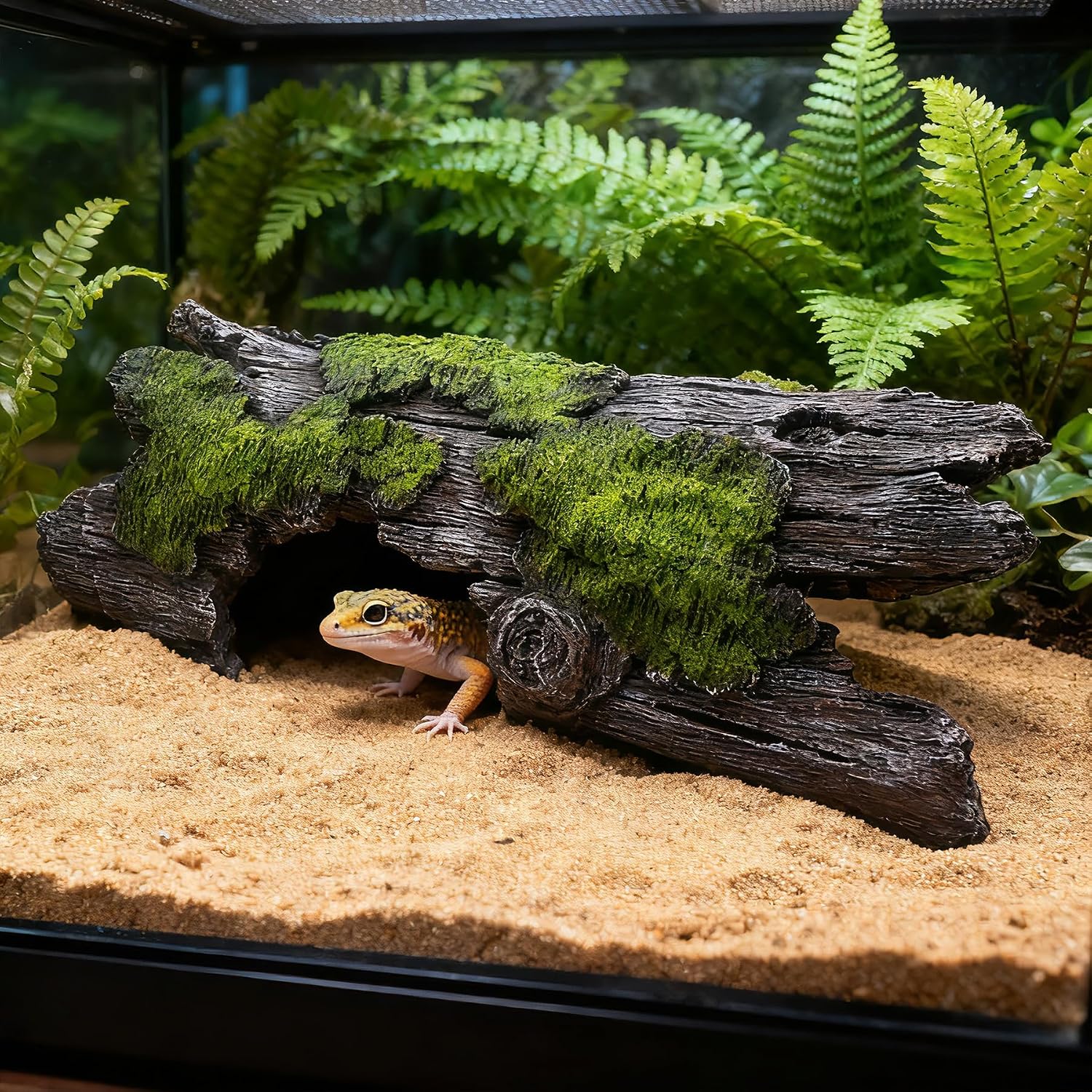 Teaeeno Faux Log Fish Cave, Predator Control and Decorative Shelter for Koi and Fish, Ponds, Aquariums, and Terrariums (Green)