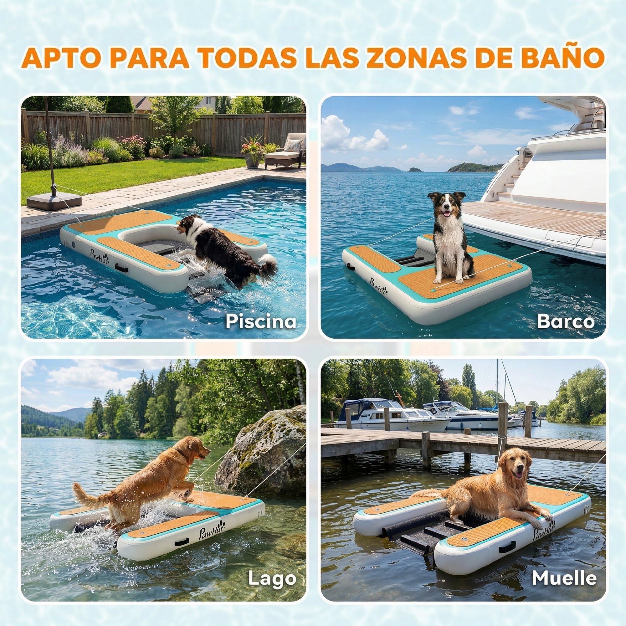 PawHut Rampa de Agua Hinchable para Perros para Piscina, Barcos, Lagos, 151x102 cm, Escalera Flotante para Perros con Superficie Antideslizante de EVA, para Razas Grandes de hasta 100 kg