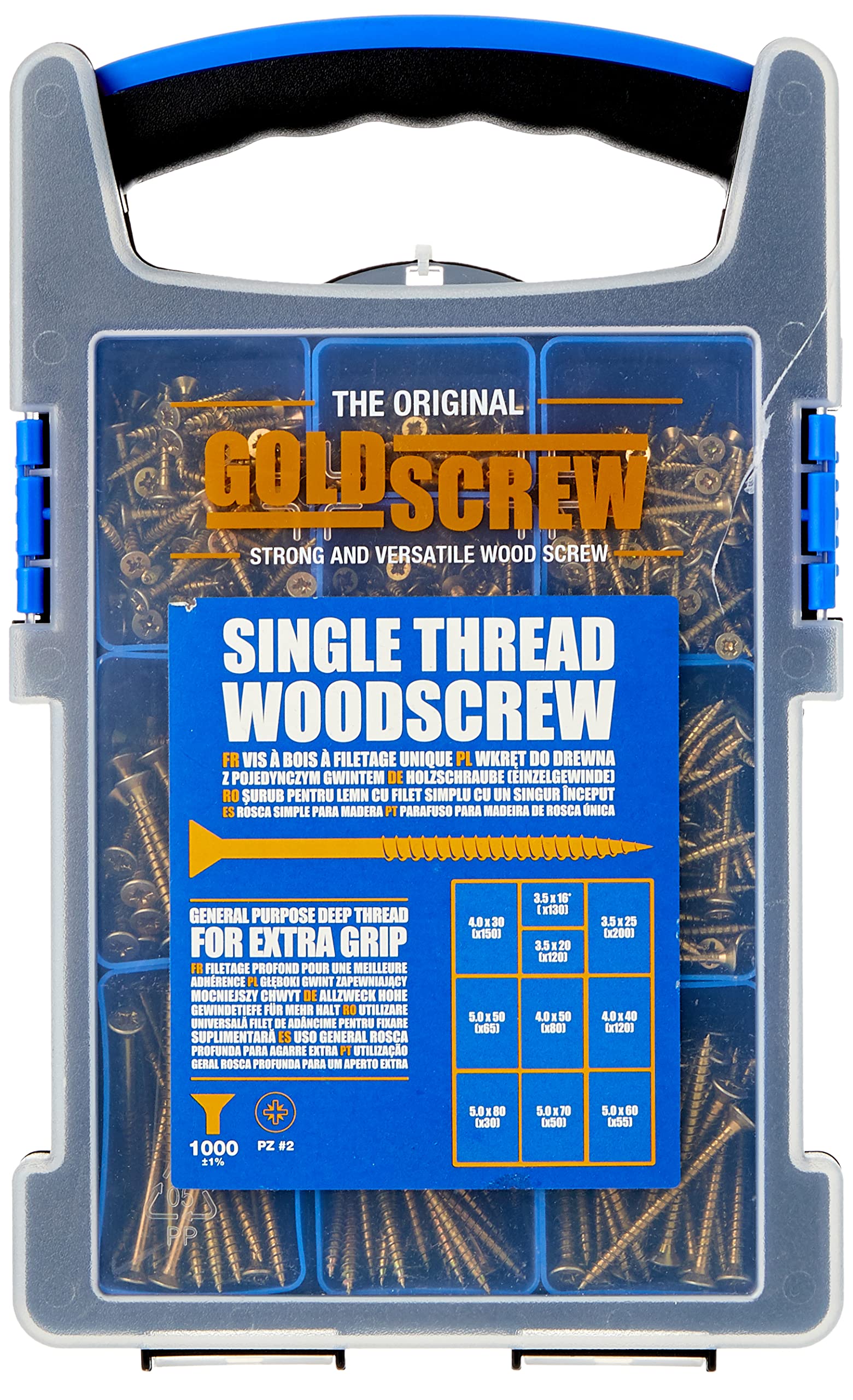 Goldscrew PZ Double-Coutersunk Woodscrews Trade Case Grab Pack 1000 PCS