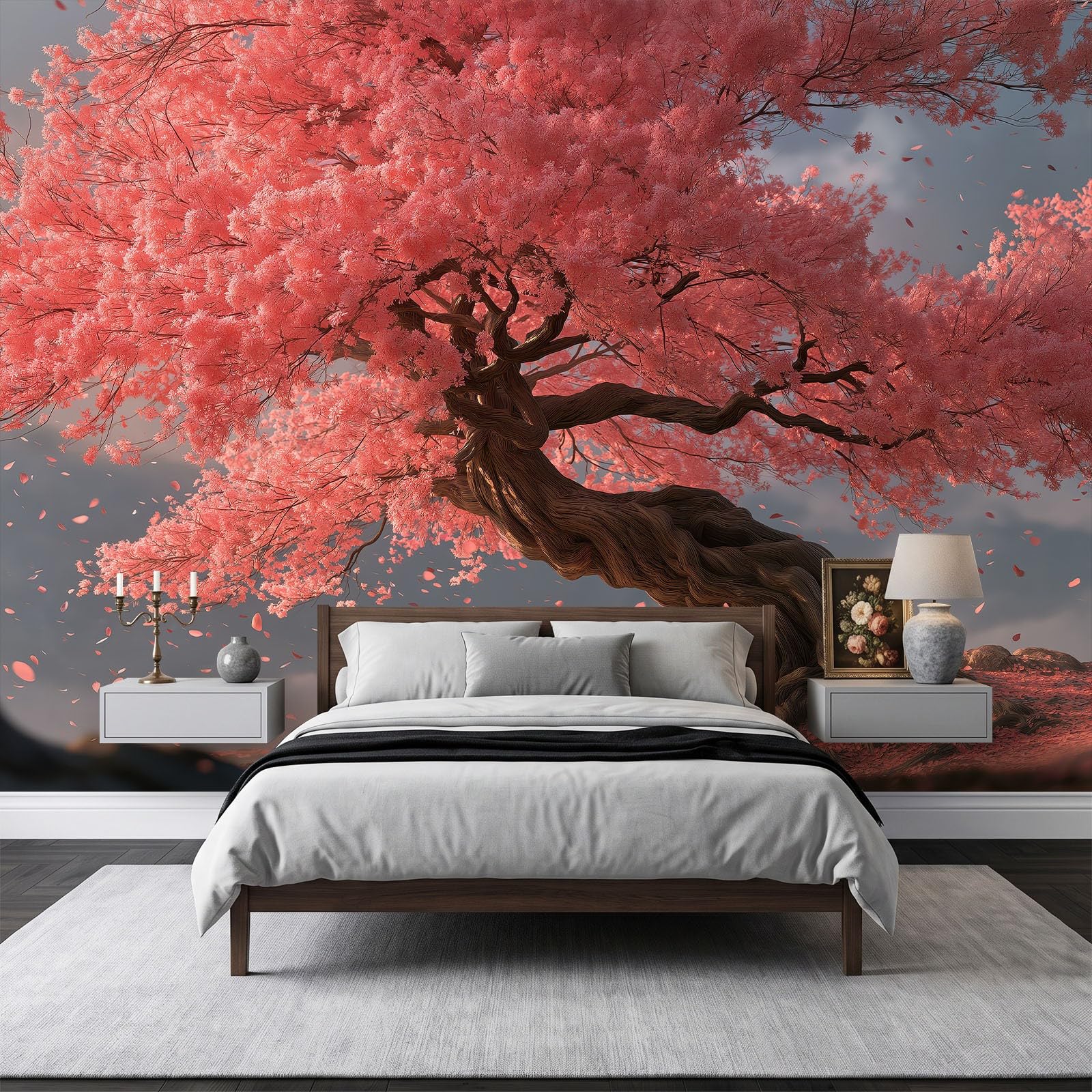 Tapeta 3D panoramiczny obraz ścienny 250 x 175 cm Verträumt Romantisch Pflanzen Kirschblütenbäume tapeta gobelin plakat panoramiczny salon dekoracja ścienna pokój dziecięcy, różowy