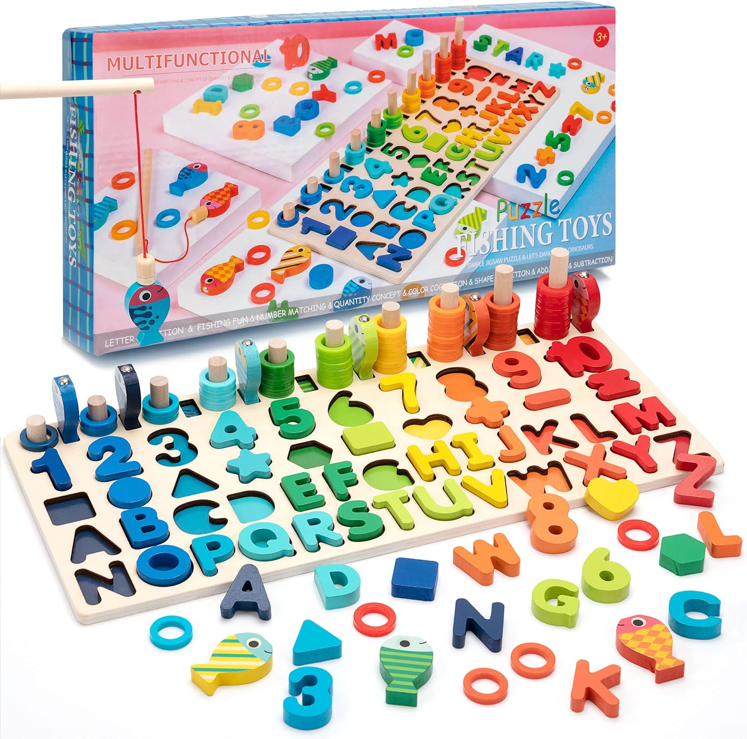 Montessori Toys Wooden Number Alphabet Puzzles Shapes Counting and